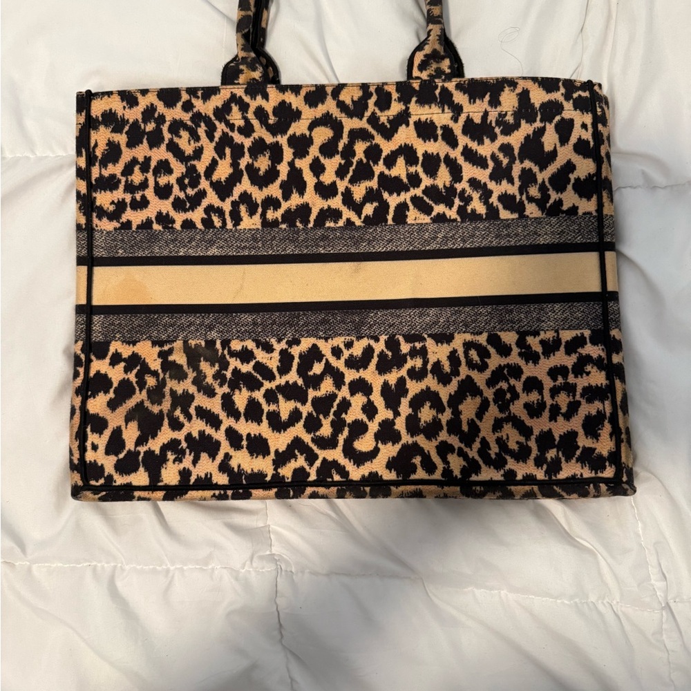 Dior Black and Tan Leopard Tote - Picture 2 of 5